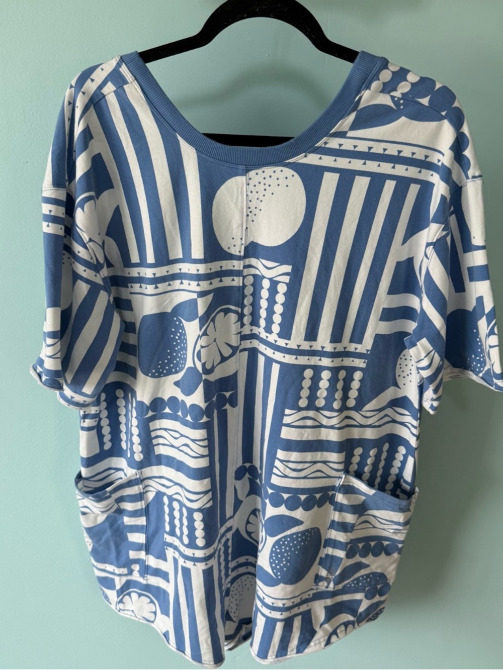 Free People Hot Shot Printed Tee Romper Blue and White Size Medium